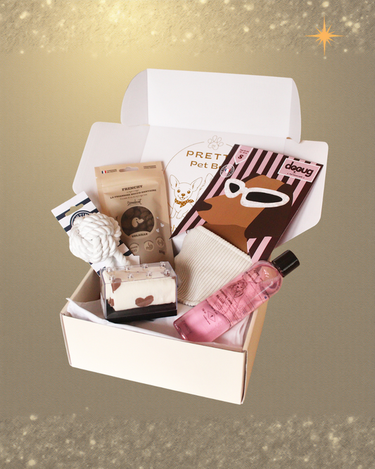Box de Janvier 2026 Pretty Pet Box vendue à l’unité, coffret chic pour petit chien avec 5 produits sélectionnés avec soin, livraison rapide, sans abonnement