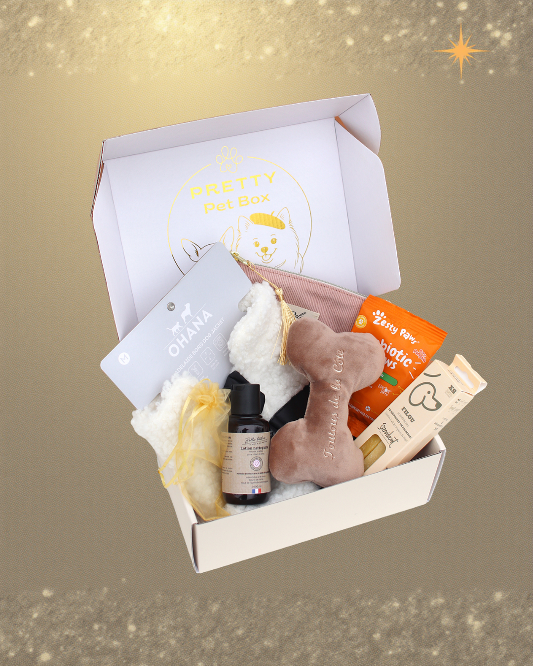 Box de Novembre Pretty Pet Box vendue à l’unité, coffret chic pour petit chien avec 5 produits sélectionnés avec soin, livraison rapide, sans abonnement