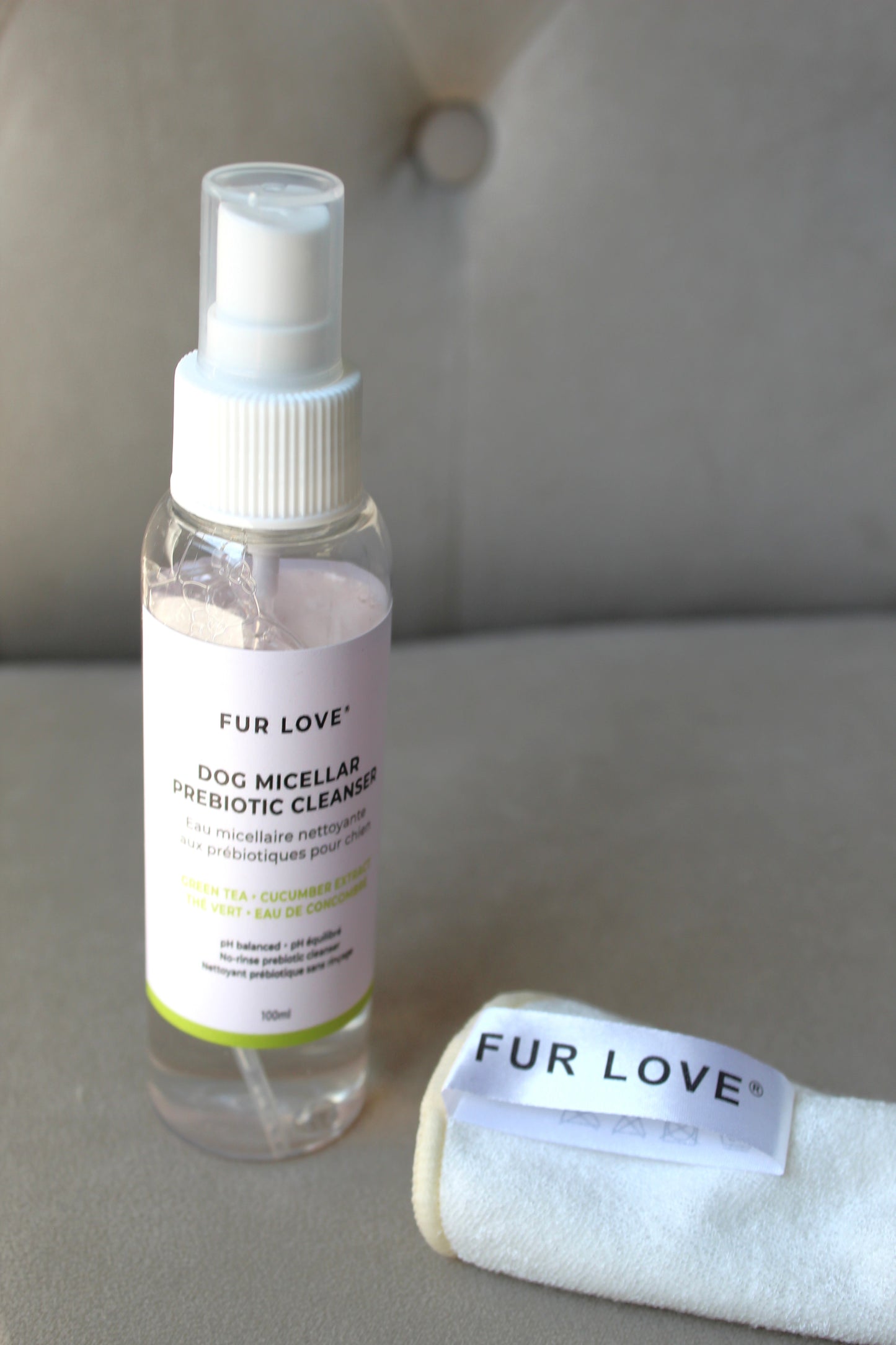 Prendre soin de son chien, cadeau pour prendre soin de son chien, eau micellaire chien avec cotons réutilisables